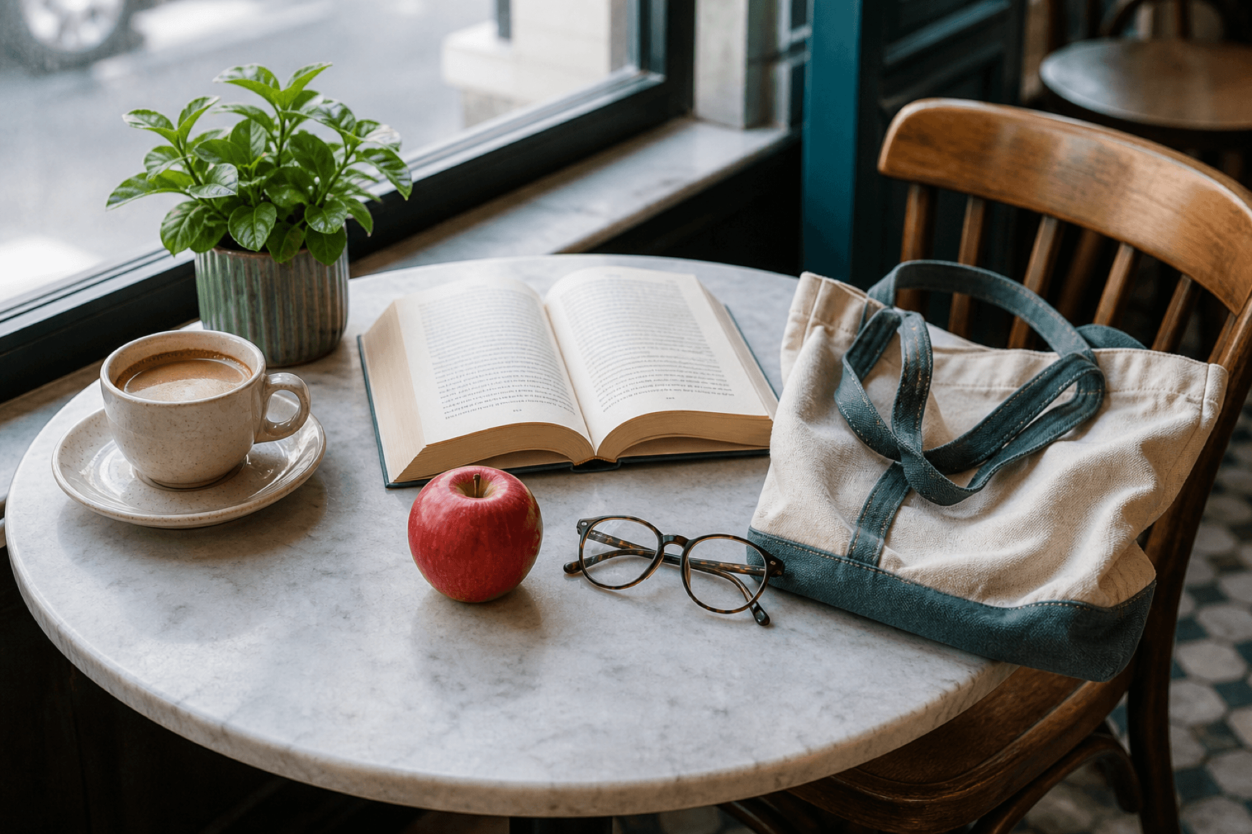 A café scene with everyday objects, surfaces and colours ready to learn